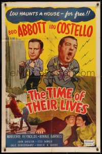 8z899 TIME OF THEIR LIVES 1sh R1951 Abbott & Costello, Marjorie Reynolds, wacky sci-fi!
