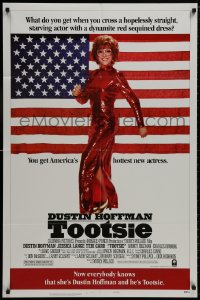 8z903 TOOTSIE style B 1sh 1982 great full-length image of Dustin Hoffman in drag by American flag!