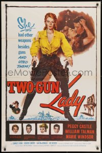 8z921 TWO-GUN LADY int'l 1sh 1955 Peggie Castle had other weapons besides guns, and she used them!