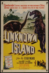 8z924 UNKNOWN ISLAND 1sh 1948 completely different color design & images of prehistoric dinosaurs!