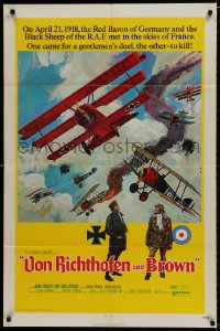 8z942 VON RICHTHOFEN & BROWN 1sh 1971 David Blossom cool artwork of WWI airplanes in dogfight!