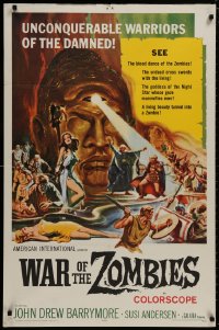 8z945 WAR OF THE ZOMBIES 1sh 1965 John Drew Barrymore vs warriors of the damned, Reynold Brown art!