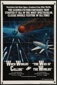 8z952 WHEN WORLDS COLLIDE/WAR OF THE WORLDS 1sh 1977 cool sci-fi art of rocket in space by Berkey!