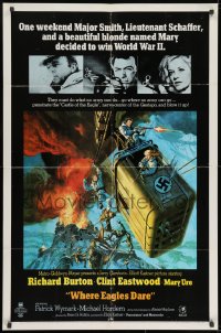 8z953 WHERE EAGLES DARE 1sh 1968 Clint Eastwood, Burton, Ure, different art by Terpning!