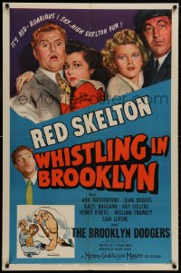 8z955 WHISTLING IN BROOKLYN style D 1sh 1943 Red Skelton & art of Brooklyn Dodgers baseball players!