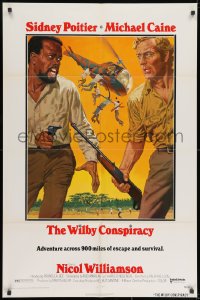 8z958 WILBY CONSPIRACY 1sh 1975 art of Sidney Poitier & Michael Caine with helicopter!