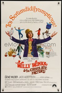 8z969 WILLY WONKA & THE CHOCOLATE FACTORY 1sh 1971 Gene Wilder, it's scrumdidilyumptious!