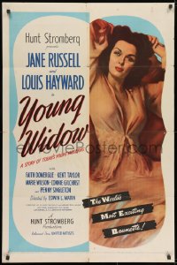 8z996 YOUNG WIDOW 1sh 1946 art of world's most exciting sexy brunette Jane Russell!
