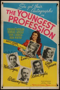 8z997 YOUNGEST PROFESSION 1sh 1943 Weidler gets autographs from Lana Turner, William Powell & more!