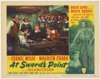 9b053 AT SWORD'S POINT LC #3 1952 Cornel Wilde & Dan O'Herlihy both kiss Maureen O'Hara's hands!