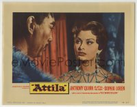 9b055 ATTILA LC #5 1958 close up of Anthony Quinn in the title role with sexy Sophia Loren!