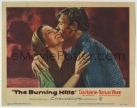 9b124 BURNING HILLS LC #5 1956 great romantic close up of Tab Hunter & laughing Natalie Wood!