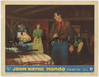 9b359 HONDO 3D LC #5 1953 c/u of Geraldine Page getting the drop on John Wayne holding gun!