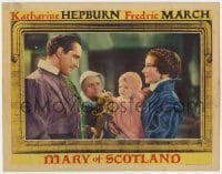 9b564 MARY OF SCOTLAND LC 1936 Fredric March looks at Katharine Hepburn holding baby, John Ford!
