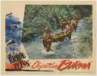 9b632 OBJECTIVE BURMA LC 1945 Errol Flynn & men carry wounded soldier in stretcher over river!