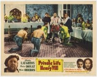 9b686 PRIVATE LIFE OF HENRY VIII LC #7 R1943 two wrestlers kneel before king Charles Laughton!