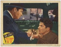9b771 SIDE STREET LC #3 1950 close up of handsome young Farley Granger grabbed by cop James Craig!