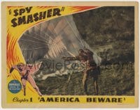 9b803 SPY SMASHER chapter 1 LC 1942 Whiz Comics super hero serial, America Beware, he's parachuting!