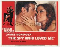9b805 SPY WHO LOVED ME LC #4 1977 best c/u of Roger Moore as James Bond & sexy Barbara Bach in bed!
