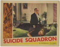 9b826 SUICIDE SQUADRON LC 1941 man in tuxedo comforts sad Sally Gray laying in bed!