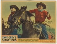9b832 SUNSET PASS LC 1933 great close up of Harry Carey on horseback with gun drawn, Zane Grey!