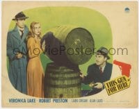 9b869 THIS GUN FOR HIRE LC 1942 Robert Preston hides from Alan Ladd with gun & sexy Veronica Lake!
