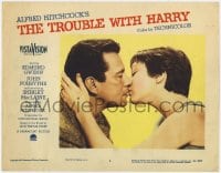 9b907 TROUBLE WITH HARRY LC #2 1955 Hitchcock, c/u of John Forsythe kissing Shirley MacLaine!