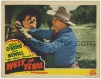 9b961 WEST OF TEXAS LC 1943 close up of Texas Ranger Jim Newill wrestling gun from bad guy's hand!