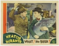 9b964 WHAT! NO BEER? LC 1933 Buster Keaton holding giant fish glaring at angry Jimmy Durante!