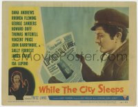 9b970 WHILE THE CITY SLEEPS LC #4 1956 Fritz Lang, c/u of John Barrymore Jr. reading newspaper!