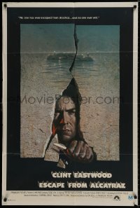 9c407 ESCAPE FROM ALCATRAZ Aust 1sh 1979 cool artwork of Clint Eastwood busting out by Lettick!