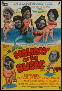 9c422 HOLIDAY ON THE BUSES Aust 1sh 1973 English Hammer comedy, wacky artwork of cast!