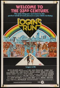 9c439 LOGAN'S RUN Aust 1sh 1976 art of Michael York & Jenny Agutter running away by Charles Moll!