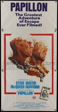9c367 PAPILLON Aust 3sh 1973 Steve McQueen & Dustin Hoffman escape Devil's Island!