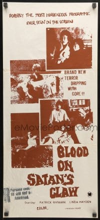 9c555 BLOOD ON SATAN'S CLAW Aust daybill 1972 English horror thriller, wild Satanic images!