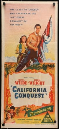 9c567 CALIFORNIA CONQUEST Aust daybill 1952 barechested Cornel Wilde & Teresa Wright fight for freedom!