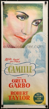 9c570 CAMILLE Aust daybill R1955 Robert Taylor, portrait of beautiful Greta Garbo!