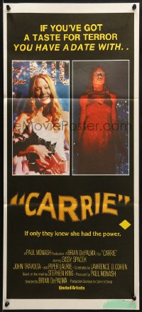 9c571 CARRIE Aust daybill 1977 Stephen King, different image of Sissy Spacek after the prom!