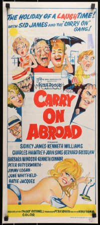 9c572 CARRY ON ABROAD Aust daybill 1972 Sidney James, Kenneth Williams, English sex!