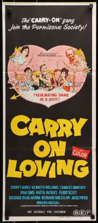 9c579 CARRY ON LOVING Aust daybill 1971 Sidney James, English comedy, different wacky art!