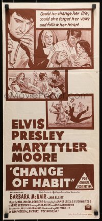 9c587 CHANGE OF HABIT Aust daybill R1970s art of Dr. Elvis Presley, Mary Tyler Moore!