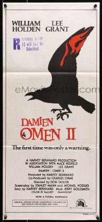 9c597 DAMIEN OMEN II Aust daybill 1978 cool art of demonic crow, the first time was only a warning!