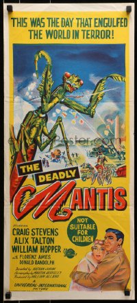 9c604 DEADLY MANTIS Aust daybill 1957 great art of giant insect monster attacking Washington D.C.!