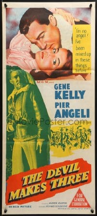 9c608 DEVIL MAKES THREE Aust daybill 1952 Gene Kelly, Pier Angeli, she's been mixed up before!