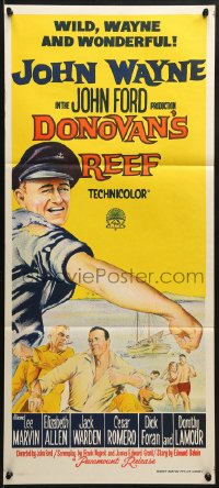 9c615 DONOVAN'S REEF Aust daybill 1963 John Ford, art of punching sailor John Wayne & Lee Marvin!