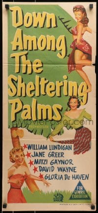 9c619 DOWN AMONG THE SHELTERING PALMS Aust daybill 1953 sexy Jane Greer, Mitzi Gaynor & Gloria De Haven!