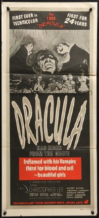 9c623 DRACULA HAS RISEN FROM THE GRAVE Aust daybill 1969 Hammer, vampire Christopher Lee!
