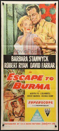 9c634 ESCAPE TO BURMA Aust daybill 1955 Robert Ryan & Barbara Stanwyck in Asia, different images!
