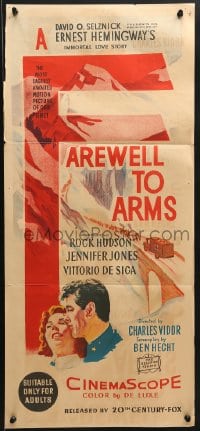 9c641 FAREWELL TO ARMS Aust daybill 1958 Rock Hudson & Jennifer Jones, Ernest Hemingway
