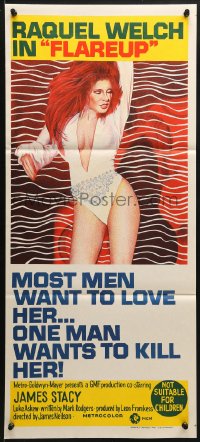 9c647 FLAREUP Aust daybill 1970 most men want super sexy Raquel Welch, but 1 man wants to kill her!